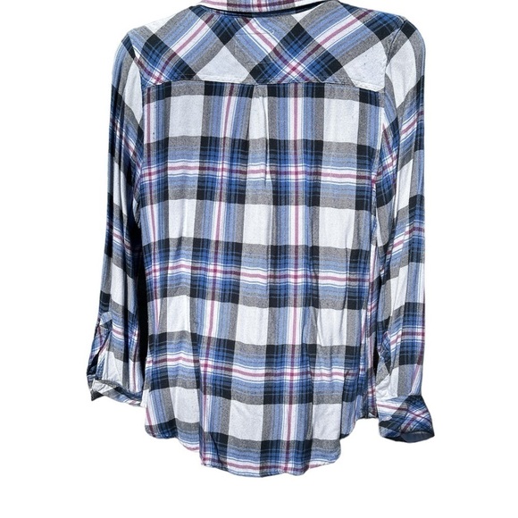 Rails Revolve Women’s XS Button Down Hunter Plaid Flannel Ivory Bluebell - Picture 4 of 10